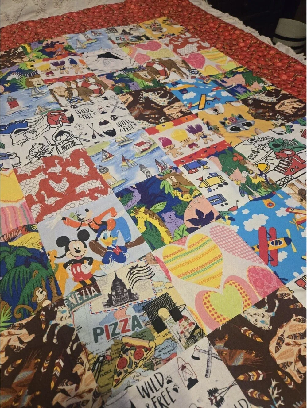 Vintage Handmade Patchwork 90s Trolls Crayola Disney Approx: 52x52
